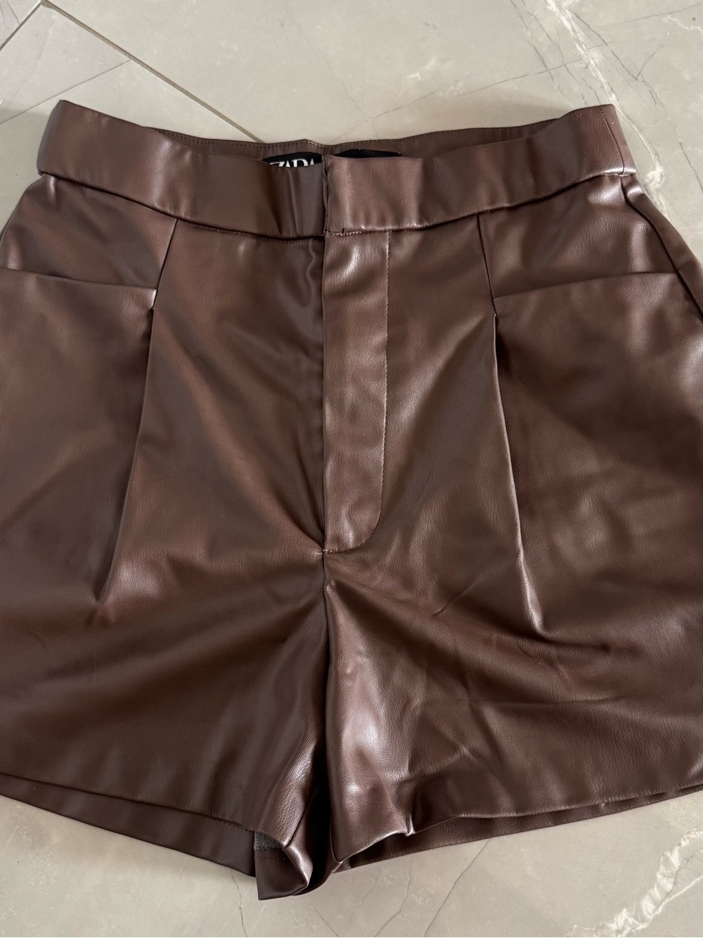 Zara Dark Brown Faux Leather High-Waist Shorts